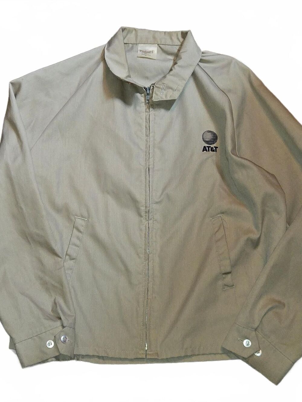 Vintage 1980s AT&T Work Jacket Men's XL Beige Bomber Harrington Style Retro - Picture 1 of 8
